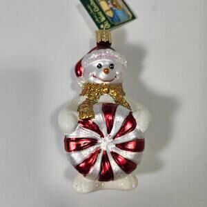 NWT Old World Christmas Glistening Peppermint Party Snowman Rare! HTF Retired